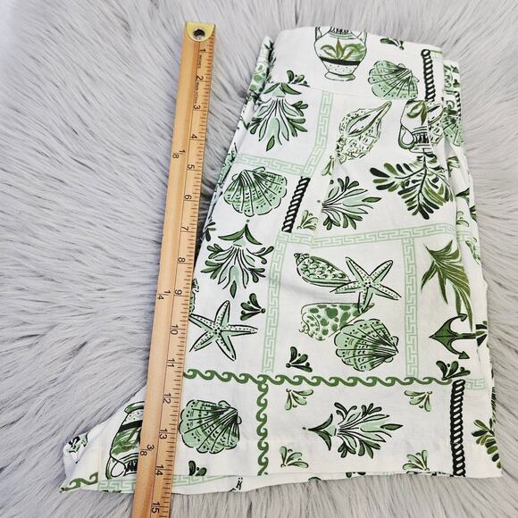 New Midnight Sky White Green Shell Print High Waist Shorts Small Coastal Resort - Picture 11 of 13